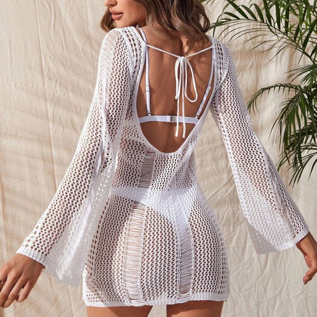 Knitted Hollow Backless Sexy Long Sleeve